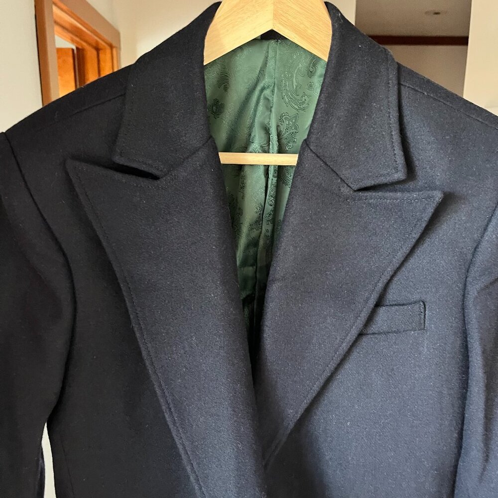 Tailored Wool Men Overcoat - Navy Blue